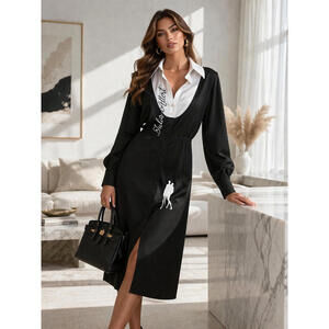 Julia Allert Art-Inspired Monochrome Shirt Dress w/ Embroidery